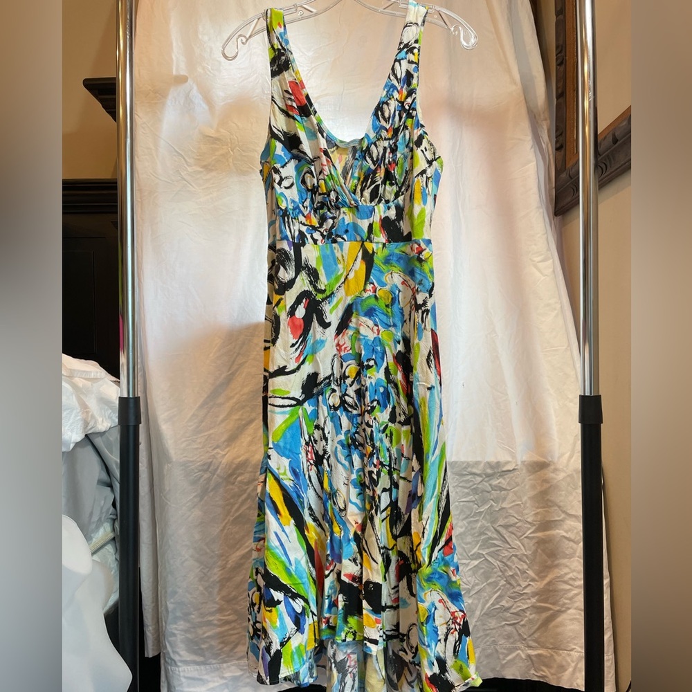 Jams World Candy Pop Bright Colored Rayon Sleeveless V Neck Dress - XL